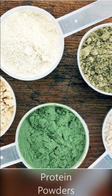 scoops of protein powders